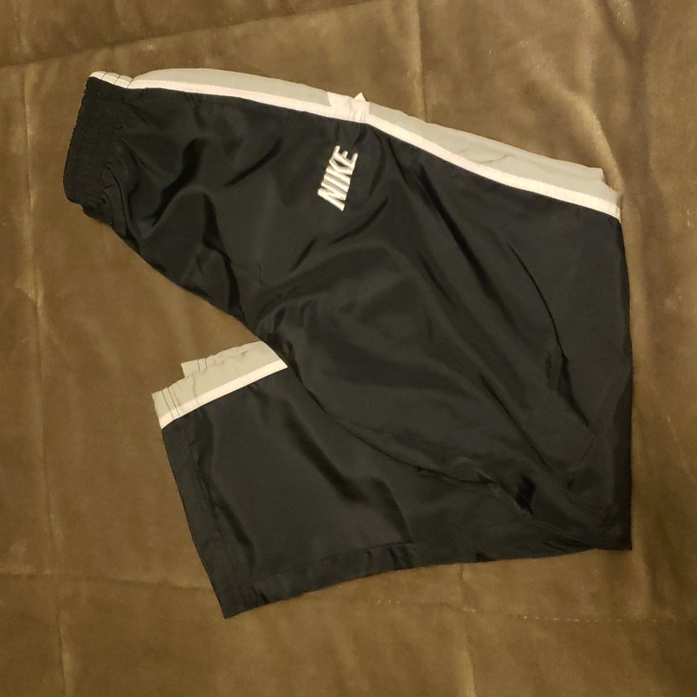 Nike lightweight lined wind pants, navy blue, gray, white, size 7